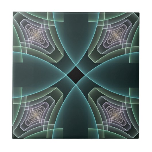Carreau Art graphique fractal géométrique sarcelle moderne (Devant)