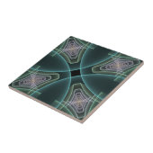 Carreau Art graphique fractal géométrique sarcelle moderne (Côté)