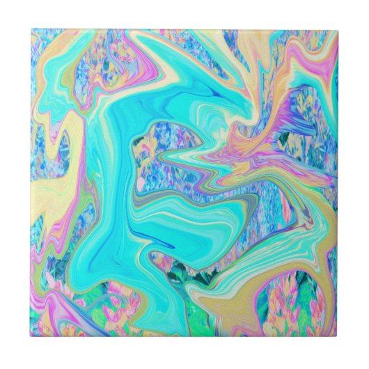 Carreau Art Liquide Bleu Aqua Rétro sur Hydrangeas Abstrai (Devant)