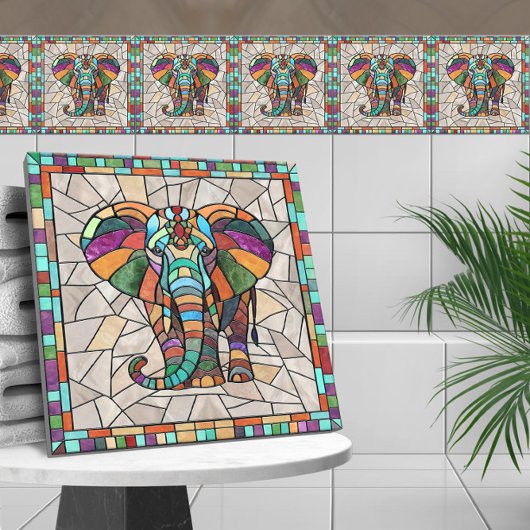 Carreau Art mignon de mosaïque d'éléphant coloré