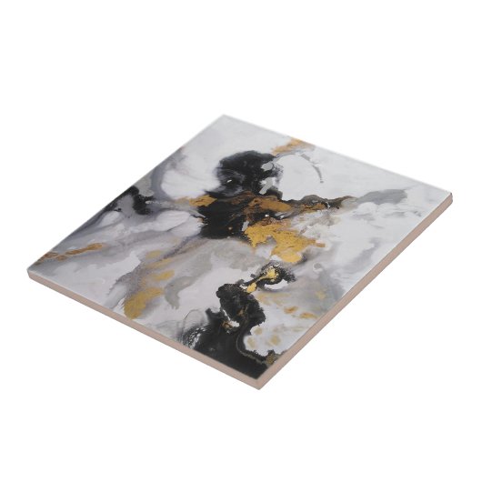 Carreau Art moderne Abstrait gris, blanc, noir et or (Côté)