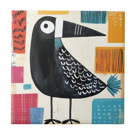 Carreau Art moderne d'oiseau noir (Devant)