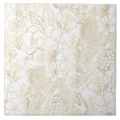 Carreau Art moderne Gold White Floral Doodles (Devant)