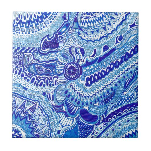 Carreau Art motif de style Royal Blue et White Ming (Devant)