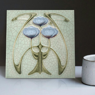 Carreau Art nouveau 1890s Trio de pivoines Gibbons
