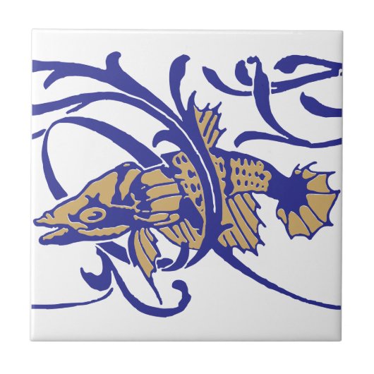 Carreau Art Nouveau 1905 Poisson et algues Motif (Devant)