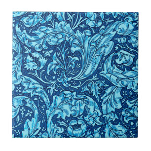 Carreau Art nouveau Acanthus Feuilles et fleurs, ciel bleu