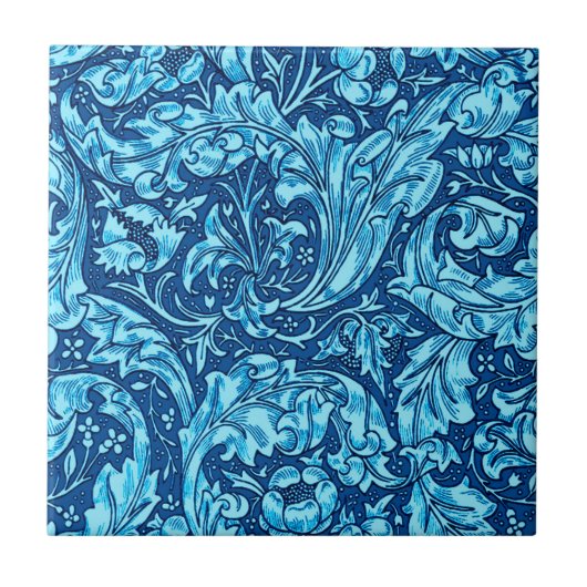 Carreau Art nouveau Acanthus Feuilles et fleurs, ciel bleu (Devant)