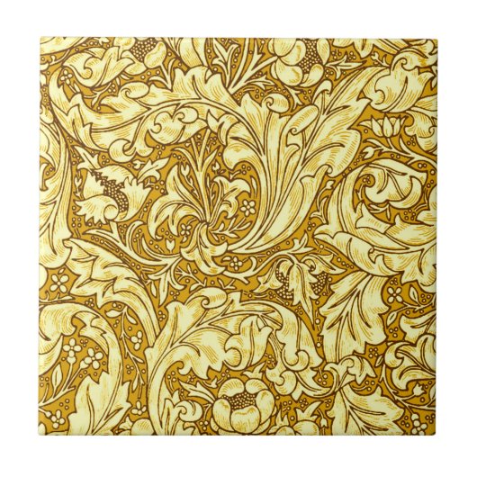 Carreau Art Nouveau Acanthus Feuilles & Fleurs, Mustard Go (Devant)