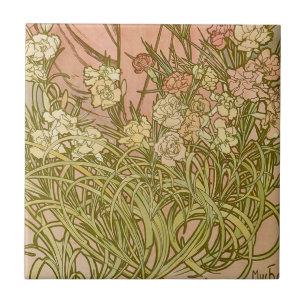 Carreau Art Nouveau Alphonse Mucha Fleurs de carnation flo