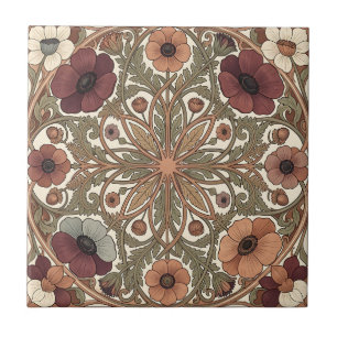 Carreau Art Nouveau Anémone Floral Circulaire