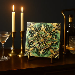 Carreau Art Nouveau /Art Déco Retour Gold Green