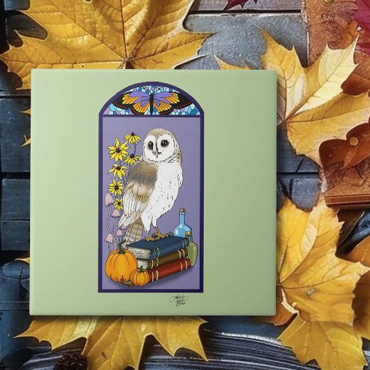 Carreau Art Nouveau Barn Owl Livres Citrouille