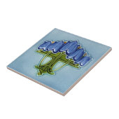Carreau Art nouveau Bleu Floral Faux Relief Tile Repro (Côté)