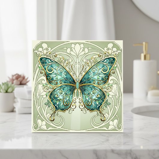 Carreau Art Nouveau Butterfly Pat#1 Teal ID1222