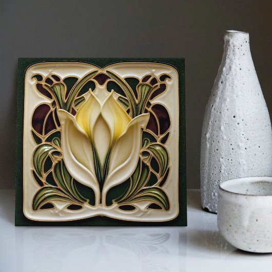Carreau Art Nouveau Calla Lily symétrique Mur Floral Art N