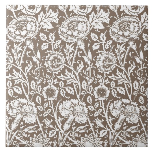 Carreau Art Nouveau Carnation Damask, Taupe et blanc (Devant)