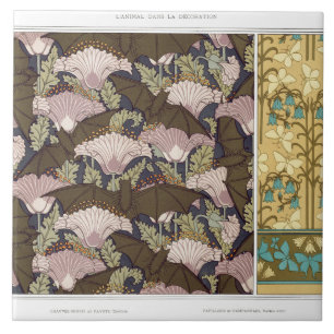 Carreau Art nouveau chauves-souris et campanules art texti