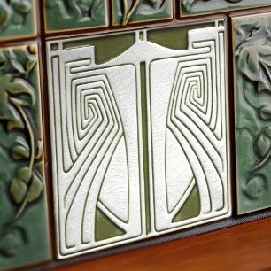 Carreau Art Nouveau de milieu de siècle Symétrie Vert saug