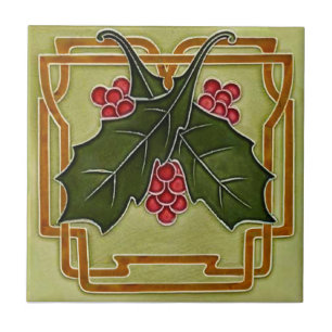 Carreau Art Nouveau Deco Holly Berries Christmas Repro