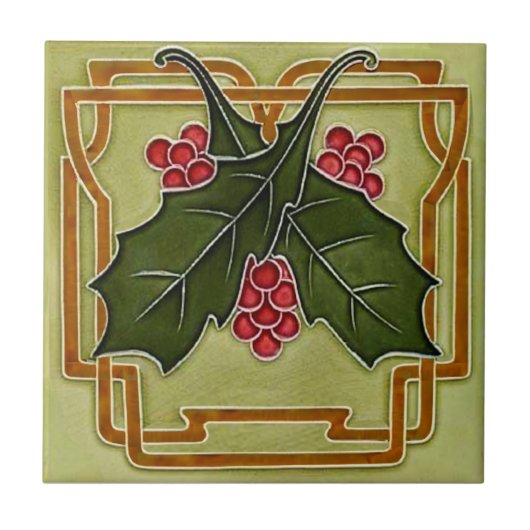 Carreau Art Nouveau Deco Holly Berries Christmas Repro (Devant)