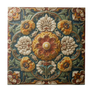 Carreau Art Nouveau Décor Vintage Majolique Floral Artisan