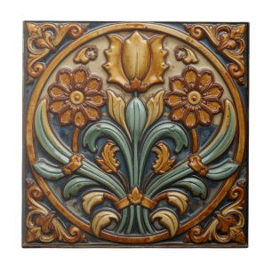 Carreau Art Nouveau Décor Vintage Majolique Floral Artisan