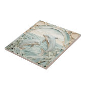 Carreau Art Nouveau Faux Relief Dolphins Mint Bleu & Blanc (Côté)