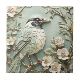 Carreau Art Nouveau Faux Relief Droite Magpie Oiseau Monna