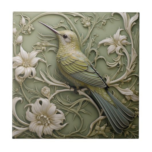 Carreau Art Nouveau Faux relief gauche face au colibri - (Devant)
