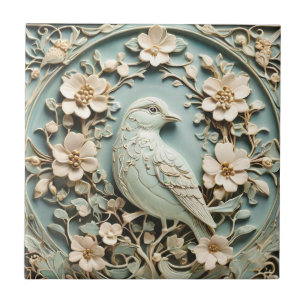Carreau Art Nouveau Faux Relief Monnaie Fleurs d'Oiseaux e