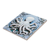 Carreau Art Nouveau Faux Relief Octopus - Bleu & Blanc (Côté)