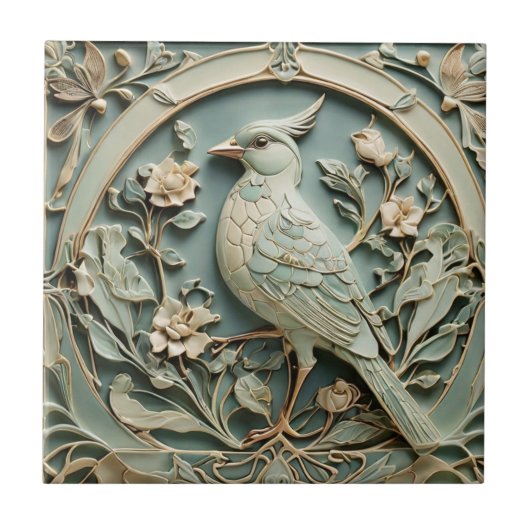 Carreau Art Nouveau Faux Relief Oiseau Fancy Floral (Devant)