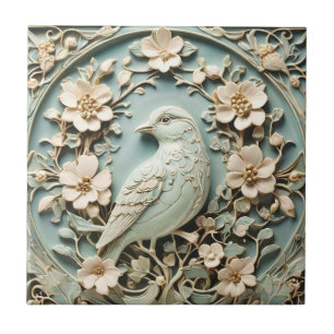 Carreau Art Nouveau Faux relief Oiseau gauche Monnaie flor