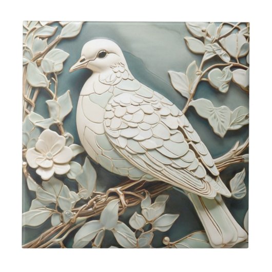 Carreau Art Nouveau Faux Relief Pigeon Dove Bird Mint (Devant)