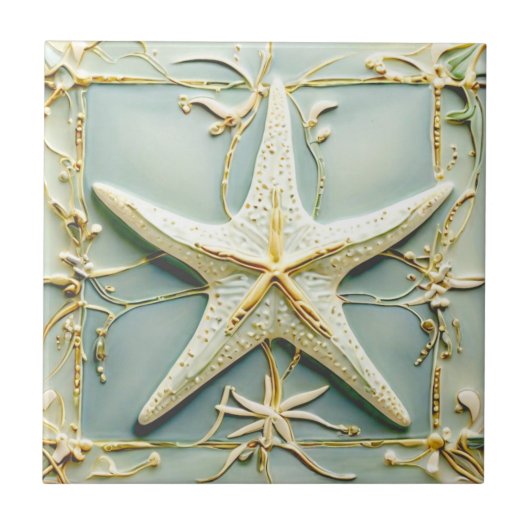 Carreau Art Nouveau Faux Relief Starfish Sea Star Beach (Devant)