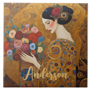 Carreau Art Nouveau Femme Floral Or