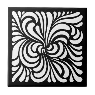 Carreau Art Nouveau Feuille stylisé, noir et blanc