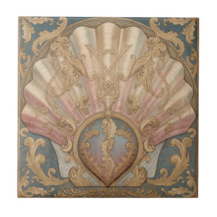 Carreau Art Nouveau floral antique coquillage vintage