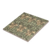 Carreau Art Nouveau Floral Damask Vert, Beige Abstrait (Côté)