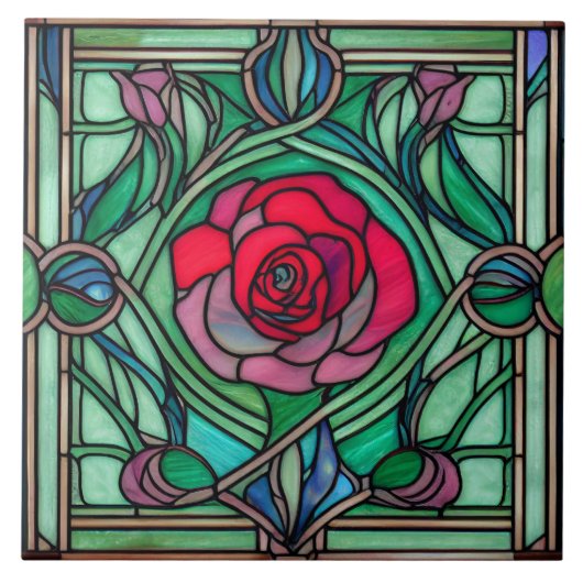 Carreau Art Nouveau Floral Rose décoratif (Devant)