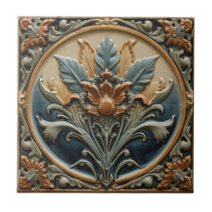 Carreau Art Nouveau floral vintage artisanat