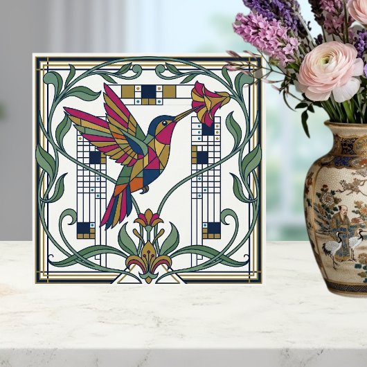 Carreau Art Nouveau Geometric Bird Flower Ceramic Tile