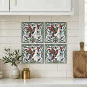 Carreau Art Nouveau Geometric Bird Flower Ceramic Tile