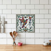 Carreau Art Nouveau Geometric Bird Flower Ceramic Tile