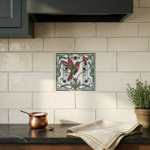 Carreau Art Nouveau Geometric Bird Flower Ceramic Tile