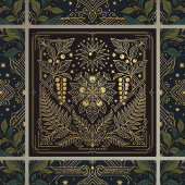 Carreau Art Nouveau Gold Botanical Celestial Illustration 