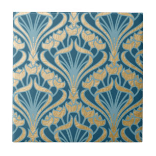 Carreau Art Nouveau,gold,teal,damask,floral,pattern,chic,V