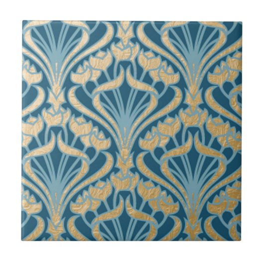 Carreau Art Nouveau,gold,teal,damask,floral,pattern,chic,V (Devant)