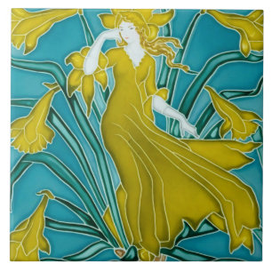 Carreau Art nouveau jaune jonquille Walter Crane